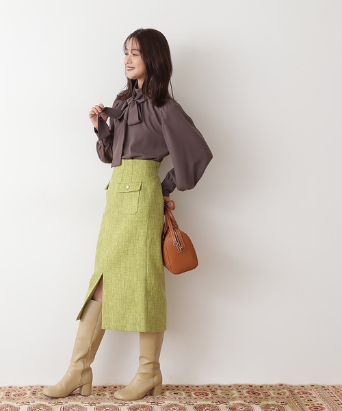 N.（N. Natural Beauty Basic）（エヌエヌナチュラルビューティーベーシック）の「【追加生産】◆ボウタイ付スタンドネックブラウス（シャツ/ブラウス・レディース・グレー/オフホワイト/マスタード/ネイビー/イエロー・MEDIUM）」の17枚目の写真