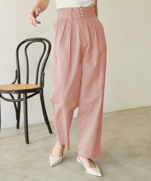 Aunt Marie's（アントマリーズ）の「ハイウエストタックチノパンツ（チノパンツ・レディース・ブラック/ダークベージュ/カーキ/グレー/ピンク・マルチサイズ）」の5枚目の写真