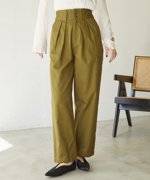 Aunt Marie's（アントマリーズ）の「ハイウエストタックチノパンツ（チノパンツ・レディース・ブラック/ダークベージュ/カーキ/グレー/ピンク・マルチサイズ）」の22枚目の写真