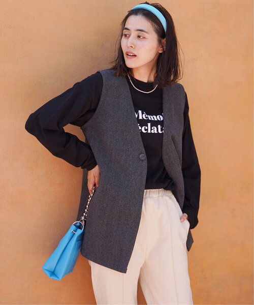 VENCEEXCHANGE(ヴァンスエクスチェンジ)の「ノーカラーVネックジレ(ベスト・レディース・ベージュ/ブラック・M)」の18枚目の写真