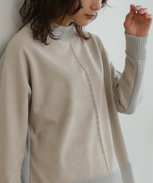 Bou Jeloud(ブージュルード)の「スエードxモックネックニットプルオーバー(ニット/セーター・レディース・モカ/グレイッシュベージュ/ブラック・38)」の9枚目の写真
