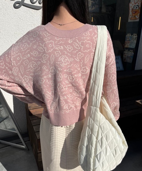 nemne store(ネンネストア)の「前後2way総柄ジャガードニットカーディガン(カーディガン/ボレロ・レディース・グリーン/ピンク/ブラック・フリー)」の7枚目の写真