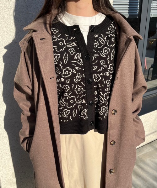 nemne store(ネンネストア)の「前後2way総柄ジャガードニットカーディガン(カーディガン/ボレロ・レディース・グリーン/ピンク/ブラック・フリー)」の10枚目の写真