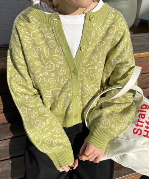 nemne store(ネンネストア)の「前後2way総柄ジャガードニットカーディガン(カーディガン/ボレロ・レディース・グリーン/ピンク/ブラック・フリー)」の15枚目の写真