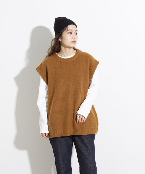 GLOSTER(グロスター)の「【GLOSTER/グロスター】シャギーモヘヤ ニットベスト ワイドフィット チェック/無地(ベスト・メンズ・ブラック/ベージュ系その他/キャメル・S/M/L)」の9枚目の写真