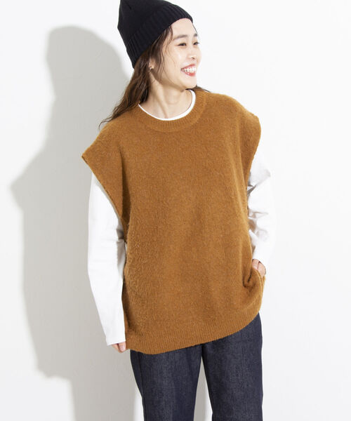 GLOSTER(グロスター)の「【GLOSTER/グロスター】シャギーモヘヤ ニットベスト ワイドフィット チェック/無地(ベスト・メンズ・ブラック/ベージュ系その他/キャメル・S/M/L)」の13枚目の写真