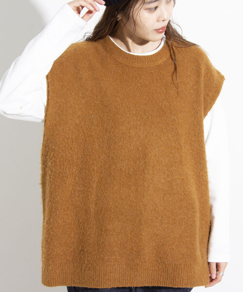 GLOSTER(グロスター)の「【GLOSTER/グロスター】シャギーモヘヤ ニットベスト ワイドフィット チェック/無地(ベスト・メンズ・ブラック/ベージュ系その他/キャメル・S/M/L)」の15枚目の写真