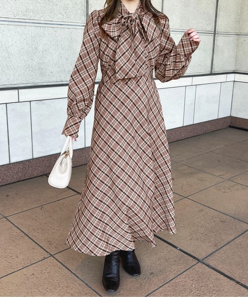 【お値下げ歓迎】 セルフポートレイト　ボウタイワンピース チェックボウタイワンピース【ZOZOTOWN限定アイテム