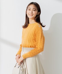 【ビジューボタン付き】SOBANE ケーブルプルオーバー ニット