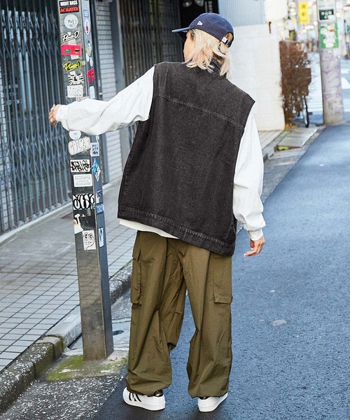 美品✨45R ナイロンベスト 中綿 デニム柄 軽量 洗濯可能 ロゴ刺繍 2 SHIPS｜<洗濯機可能>LIMONTA EAST 中綿 ベスト付き ナイロン
