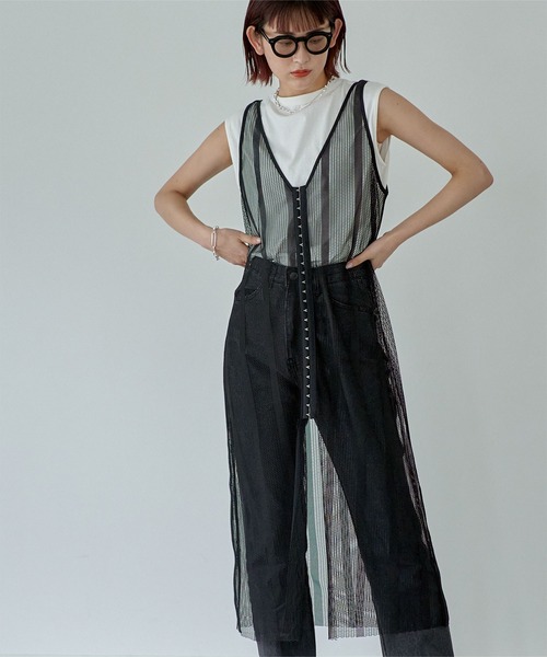 miette（ミエット）の「フロントホックVネックメッシュワンピース（ワンピース・レディース・ホワイト/ブラック・FREE）」の2枚目の写真