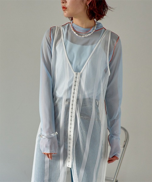 miette（ミエット）の「フロントホックVネックメッシュワンピース（ワンピース・レディース・ホワイト/ブラック・FREE）」の6枚目の写真