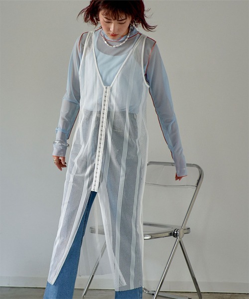 miette（ミエット）の「フロントホックVネックメッシュワンピース（ワンピース・レディース・ホワイト/ブラック・FREE）」の8枚目の写真