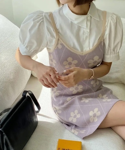 LYEON(リヨン)の「フラワーニットキャミワンピース(ワンピース・レディース・ネイビー/ラベンダー・FREE)」の9枚目の写真