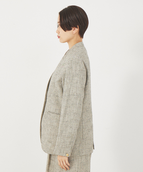 qualite（カリテ）の「《セットアップ対応》シルクネップツィードジャケット（ノーカラージャケット・レディース・ベージュ・38/36）」の8枚目の写真