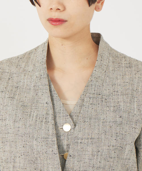 qualite（カリテ）の「《セットアップ対応》シルクネップツィードジャケット（ノーカラージャケット・レディース・ベージュ・38/36）」の11枚目の写真