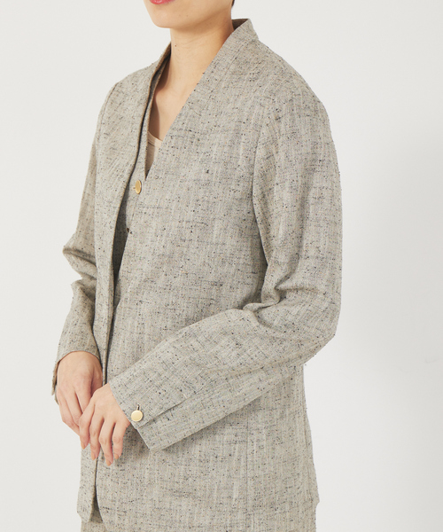 qualite（カリテ）の「《セットアップ対応》シルクネップツィードジャケット（ノーカラージャケット・レディース・ベージュ・38/36）」の5枚目の写真