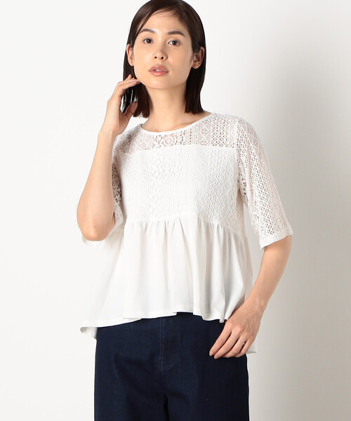 COMME CA ISM(コムサイズム)の「レース ペプラム トップス(Tシャツ/カットソー・レディース・ブラック/ブルー/ホワイト・LARGE/MEDIUM)」の8枚目の写真