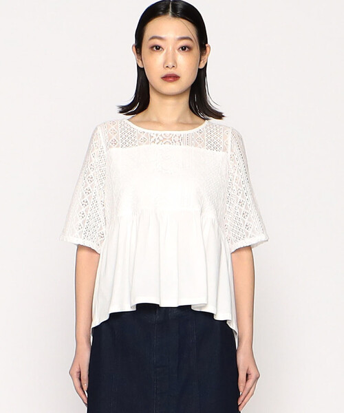 COMME CA ISM(コムサイズム)の「レース ペプラム トップス(Tシャツ/カットソー・レディース・ブラック/ブルー/ホワイト・LARGE/MEDIUM)」の9枚目の写真