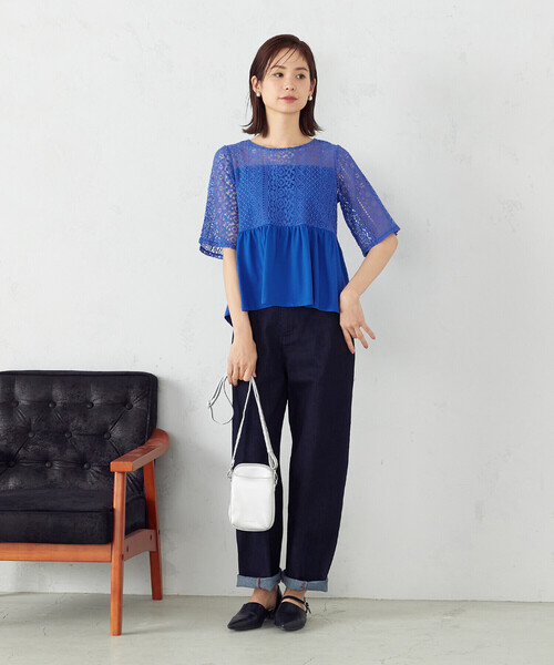 COMME CA ISM(コムサイズム)の「レース ペプラム トップス(Tシャツ/カットソー・レディース・ブラック/ブルー/ホワイト・LARGE/MEDIUM)」の14枚目の写真