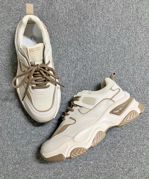Shoes in Closet（シューズインクローゼット）の「厚底 デザインソール ボリューム スポーティー スニーカー 1878（スニーカー・レディース・ベージュ/ブラック・LL/L/M/S）」の5枚目の写真