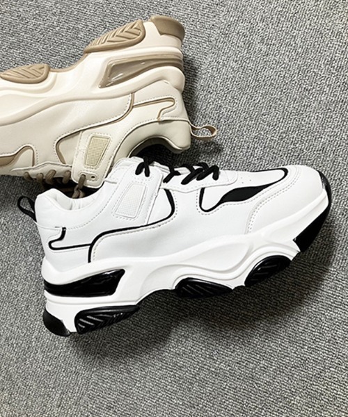 Shoes in Closet（シューズインクローゼット）の「厚底 デザインソール ボリューム スポーティー スニーカー 1878（スニーカー・レディース・ベージュ/ブラック・LL/L/M/S）」の6枚目の写真