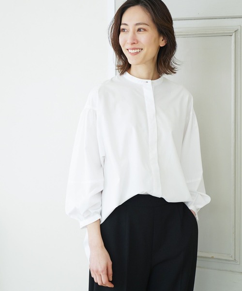 Elura(エルーラ)の「アイロンいらず袖コンブラウス(シャツ/ブラウス・レディース・ネイビー/ホワイト・MEDIUM/SMALL)」の2枚目の写真