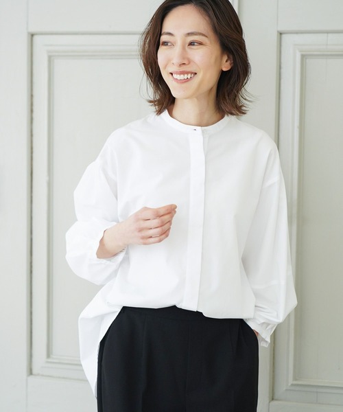 Elura(エルーラ)の「アイロンいらず袖コンブラウス(シャツ/ブラウス・レディース・ネイビー/ホワイト・MEDIUM/SMALL)」の4枚目の写真