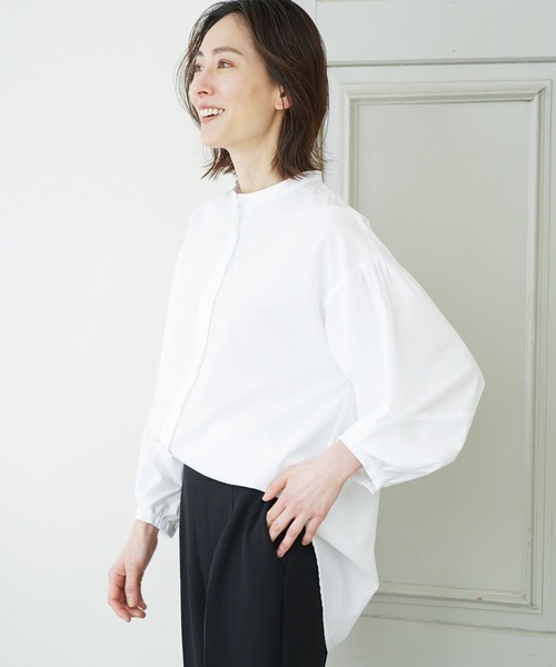 Elura(エルーラ)の「アイロンいらず袖コンブラウス(シャツ/ブラウス・レディース・ネイビー/ホワイト・MEDIUM/SMALL)」の5枚目の写真