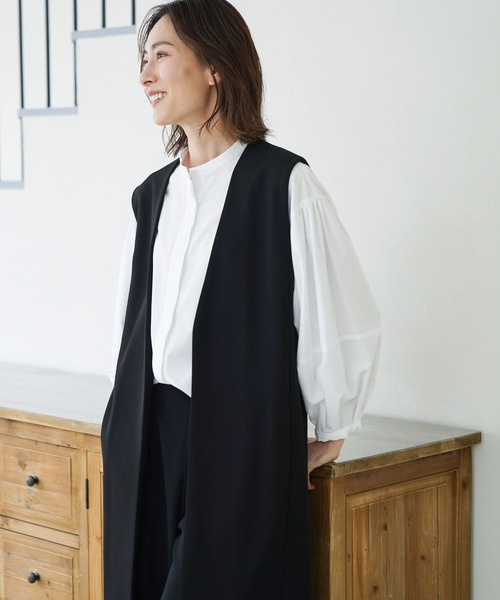 Elura(エルーラ)の「アイロンいらず袖コンブラウス(シャツ/ブラウス・レディース・ネイビー/ホワイト・MEDIUM/SMALL)」の10枚目の写真