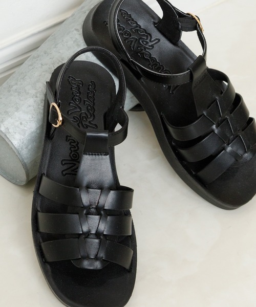 Noubel Voug Relax（ヌーベルヴォーグリラックス）の「スクエアトゥ厚底グルカサンダル（サンダル・レディース・ブラック/アイボリー/ベージュ・S/M/L/LL）」の10枚目の写真