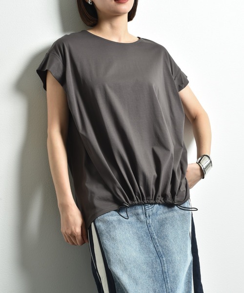 INTERPLANET(インタープラネット)の「シルケットライク天竺裾ドロストプルオーバー(Tシャツ/カットソー・レディース・ブルー/チャコールグレー/オフホワイト/グリーン・FREE)」の2枚目の写真