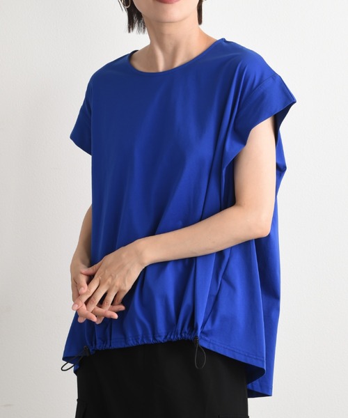 INTERPLANET(インタープラネット)の「シルケットライク天竺裾ドロストプルオーバー(Tシャツ/カットソー・レディース・ブルー/チャコールグレー/オフホワイト/グリーン・FREE)」の4枚目の写真