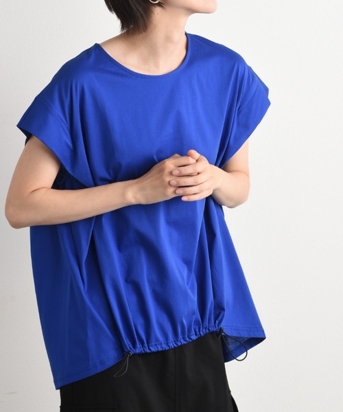 INTERPLANET(インタープラネット)の「シルケットライク天竺裾ドロストプルオーバー(Tシャツ/カットソー・レディース・ブルー/チャコールグレー/オフホワイト/グリーン・FREE)」の6枚目の写真