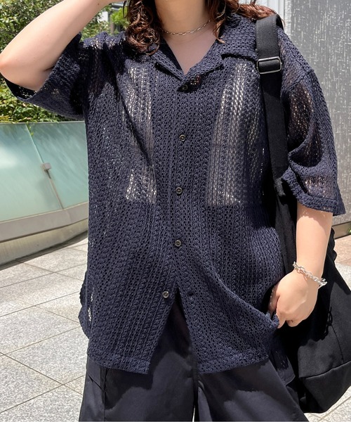 千*尋様 &ellecyレース開襟半袖シャツ ライムグリーン