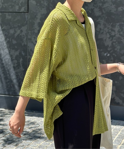 CPCM（シーピーシーエム）の「半袖レース開襟シャツ（シャツ/ブラウス・メンズ・グリーン/アイボリー/ネイビー・MEDIUM/LARGE）」の5枚目の写真