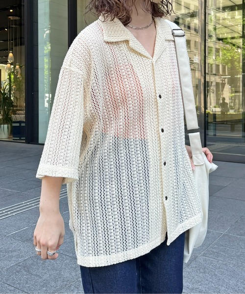 CPCM（シーピーシーエム）の「半袖レース開襟シャツ（シャツ/ブラウス・メンズ・グリーン/アイボリー/ネイビー・MEDIUM/LARGE）」の10枚目の写真