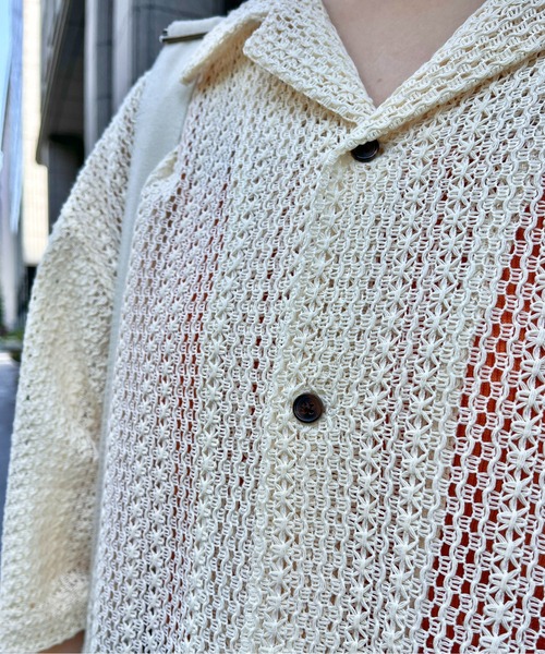 CPCM（シーピーシーエム）の「半袖レース開襟シャツ（シャツ/ブラウス・メンズ・グリーン/アイボリー/ネイビー・MEDIUM/LARGE）」の14枚目の写真