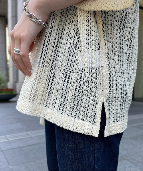 CPCM（シーピーシーエム）の「半袖レース開襟シャツ（シャツ/ブラウス・メンズ・グリーン/アイボリー/ネイビー・MEDIUM/LARGE）」の15枚目の写真