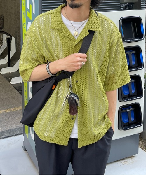 CPCM（シーピーシーエム）の「半袖レース開襟シャツ（シャツ/ブラウス・メンズ・グリーン/アイボリー/ネイビー・MEDIUM/LARGE）」の6枚目の写真