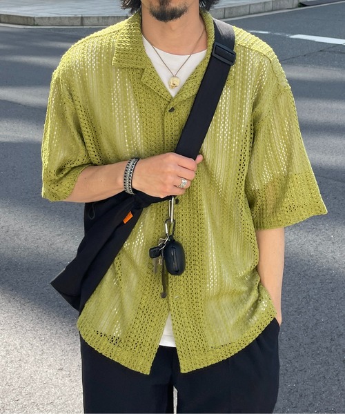 CPCM（シーピーシーエム）の「半袖レース開襟シャツ（シャツ/ブラウス・メンズ・グリーン/アイボリー/ネイビー・MEDIUM/LARGE）」の7枚目の写真