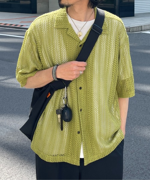 CPCM（シーピーシーエム）の「半袖レース開襟シャツ（シャツ/ブラウス・メンズ・グリーン/アイボリー/ネイビー・MEDIUM/LARGE）」の8枚目の写真