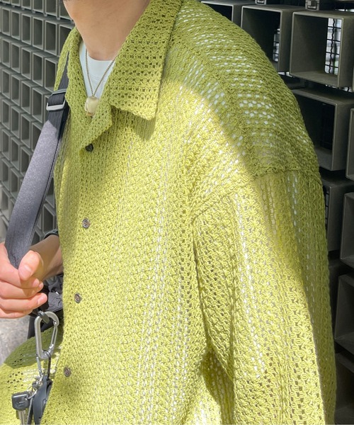 CPCM（シーピーシーエム）の「半袖レース開襟シャツ（シャツ/ブラウス・メンズ・グリーン/アイボリー/ネイビー・MEDIUM/LARGE）」の9枚目の写真