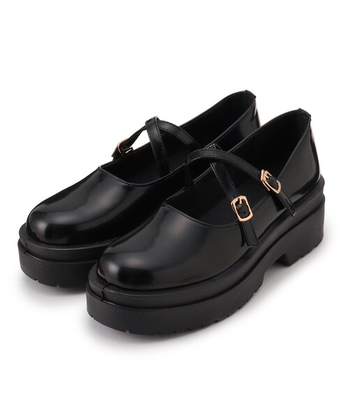 cs T&P（シーエスティーアンドピー）の「軽量厚底2段ソール ダブルベルト付きマニッシュシューズ（パンプス・レディース・ブラック/ブラック系1/アイボリー・S/M/L/LL）」の8枚目の写真