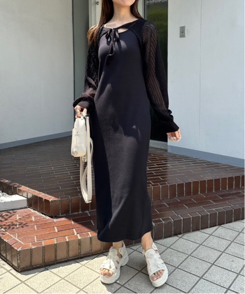 OLIVE des OLIVE(オリーブデオリーブ)の「メッシュボレロ付カットワンピース 1031090560(ワンピース・レディース・オートミール/ブラック/ラベンダー・FREE)」の4枚目の写真