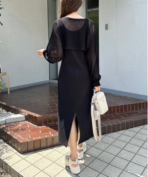 OLIVE des OLIVE(オリーブデオリーブ)の「メッシュボレロ付カットワンピース 1031090560(ワンピース・レディース・オートミール/ブラック/ラベンダー・FREE)」の6枚目の写真