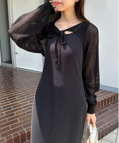 OLIVE des OLIVE(オリーブデオリーブ)の「メッシュボレロ付カットワンピース 1031090560(ワンピース・レディース・オートミール/ブラック/ラベンダー・FREE)」の7枚目の写真