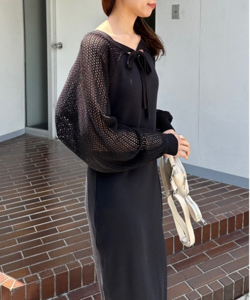OLIVE des OLIVE(オリーブデオリーブ)の「メッシュボレロ付カットワンピース 1031090560(ワンピース・レディース・オートミール/ブラック/ラベンダー・FREE)」の8枚目の写真