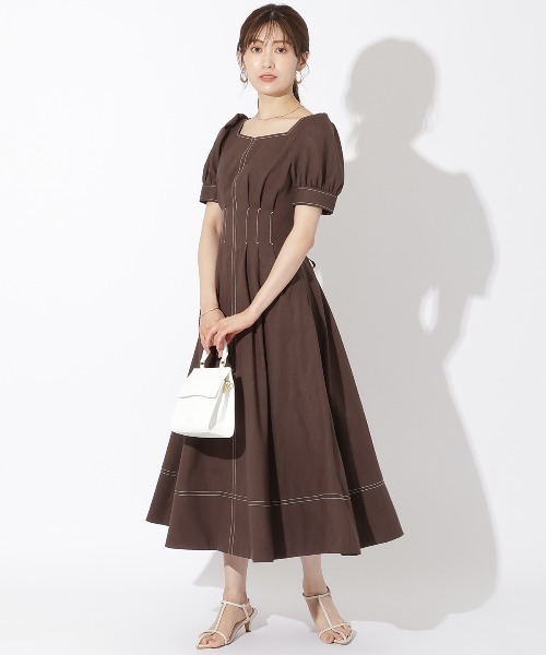 アンドクチュール 配色ステッチウエストタック半袖ワンピース AND COUTURE（アンドクチュール）の「配色ステッチウエスト
