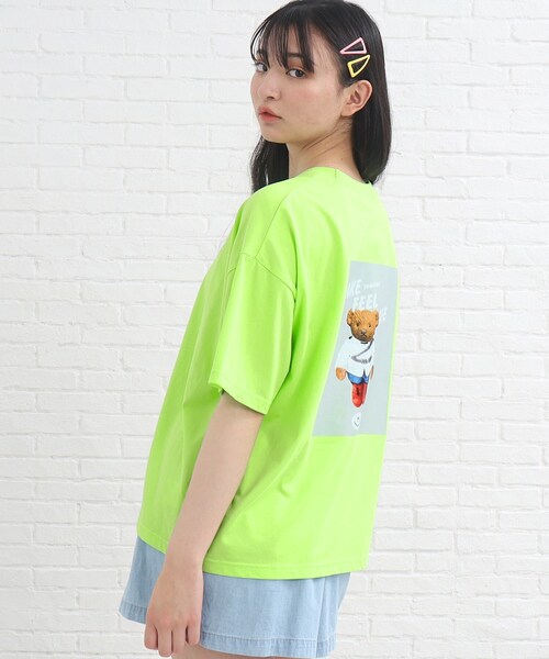 PINK-latte（ピンクラテ）の「◆【接触冷感機能付き】バックイラストプリントBIGT（Tシャツ/カットソー・キッズ・ブラック/黄緑系/ベビーピンク/オフホワイト・14/15 /16）」の11枚目の写真